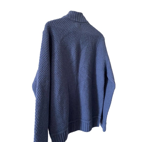 New Emozioni Uomo‎ Men’s Wool Blue Knit Cardigan Sweater Jacket Zip Ribbed Large - Picture 2 of 5